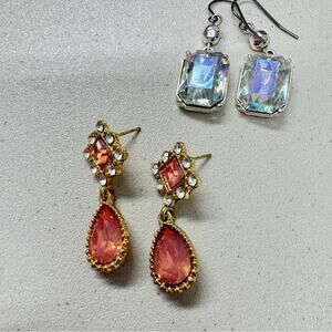 Rhinestone Dangle Drop Pierced Earrings Set of Two Dressy Formal